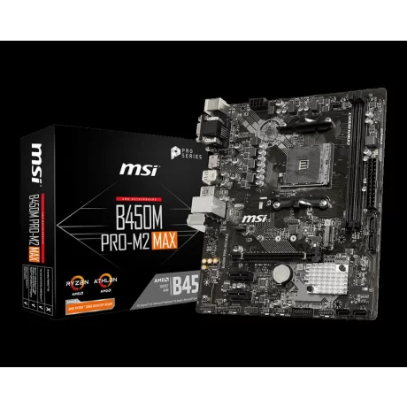 PLACA de BAZA MSI B450M PRO-M2 MAX, skt AM4, AMD B450, mATX, slot RAM 2 x DDR4, max 32 GB, 4x S-ATA 3, 1x M.2, 2x PCI-E, PCI-E3.0x16 x 1, LAN 1000 Mbps, HDMI, DVI, VGA, 7.1, &quot;B450M_PRO-M2_MAX&quot;