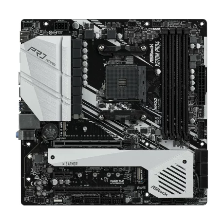 PLACA de BAZA Asrock X570M PRO4, skt AM4, AMD X570, mATX, slot RAM 4 x DDR4, max 128 GB, 8x S-ATA 3, 2x M.2, 1x PCI-E, PCI-E4.0x16 x 1, PCI-E4.0x4 x 1, LAN 1000 Mbps, Display Port, HDMI, 7.1, &quot;X570M PRO4&quot;