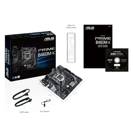 PLACA de BAZA ASUS PRIME B460M-K, skt LGA 1200, Intel B460, mATX, slot RAM 2 x DDR4, max 64 GB, 6x S-ATA 3, 1x M.2, 2x PCI-E, PCI-E3.0x16 x 1, LAN 1000 Mbps, VGA, DVI, 5.1, &quot;PRIME B460M-K&quot;