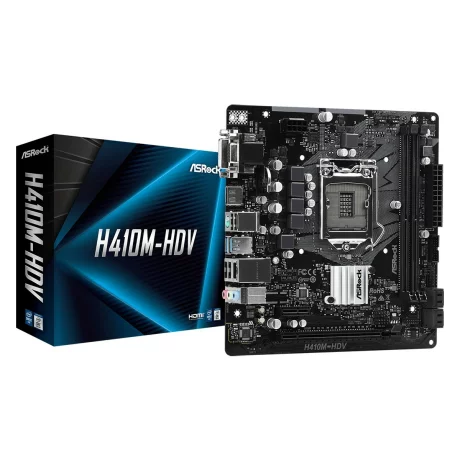 PLACA de BAZA Asrock H410M-HDV, skt LGA 1200, Intel H410, mATX, slot RAM 2 x DDR4, max 64 GB, 4x S-ATA 3, nux M.2, 1x PCI-E, PCI-E3.0x16 x 1, LAN 1000 Mbps, HDMI, DVI, VGA, 5.1, &quot;H410M-HDV&quot;