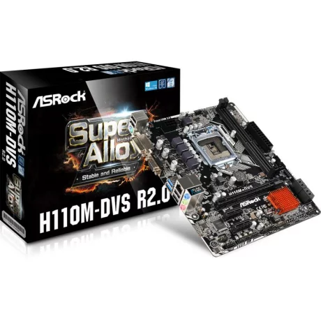 PLACA de BAZA Asrock H110M-DVS R2.0, skt LGA 1151, Intel H110, mATX, slot RAM 2 x DDR4, max 32 GB, 4x S-ATA 3, nux M.2, 1x PCI-E, PCI-E3.0x16 x 1, LAN 1000 Mbps, VGA, DVI, 7.1, &quot;H110M-DVS R2.0&quot;