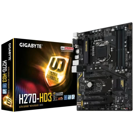 PLACA de BAZA GIGABYTE H270-HD3, skt LGA 1151, Intel H270, ATX, slot RAM 4 x DDR4, max 64 GB, 6x S-ATA 3, 1x M.2, 2x PCI-E, PCI-E3.0x16 x 4, PCI-E3.0x4 x 1, LAN 1000 Mbps, HDMI, DVI, VGA, 7.1, &quot;H270-HD3&quot;