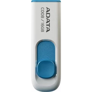MEMORIE USB 2.0 ADATA 16 GB, retractabila, carcasa plastic, alb / albastru, AC008-16G-RWE