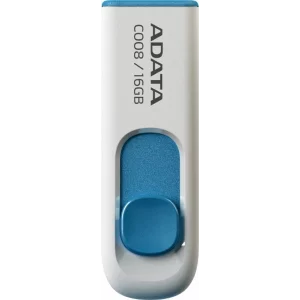 Memorie USB 2.0 ADATA 16 GB, retractabila, carcasa plastic, alb / albastru, AC008-16G-RWE