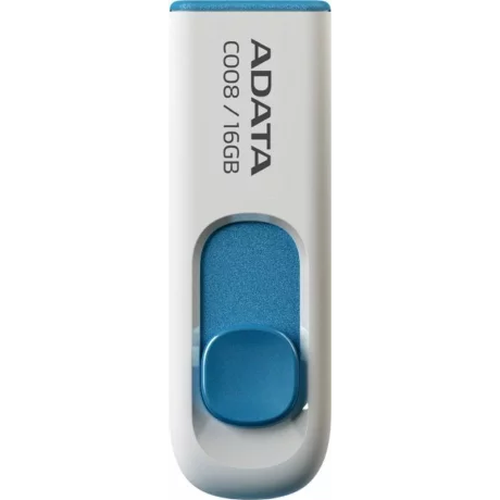 Memorie USB 2.0 ADATA 16 GB, retractabila, carcasa plastic, alb / albastru, AC008-16G-RWE