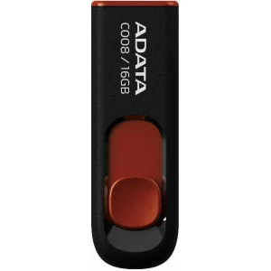 MEMORIE USB 2.0 ADATA 16 GB, retractabila, carcasa plastic, negru / rosu, AC008-16G-RKD