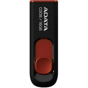 Memorie USB 2.0 ADATA 16 GB, retractabila, carcasa plastic, negru / rosu, AC008-16G-RKD