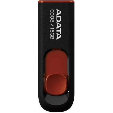 Memorie USB 2.0 ADATA 16 GB, retractabila, carcasa plastic, negru / rosu, AC008-16G-RKD