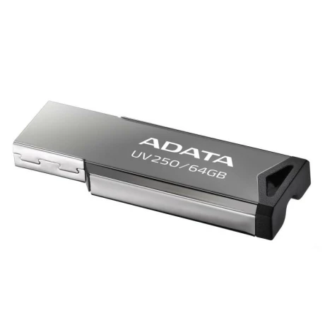 Memorie USB 2.0 ADATA 64 GB, clasica, carcasa metalica, argintiu, AUV250-64G-RBK