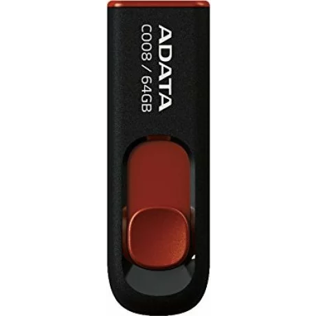 Memorie USB 2.0 ADATA 64 GB, retractabila, negru / rosu, AC008-64G-RKD