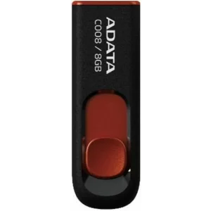 Memorie USB 2.0 ADATA  8 GB, retractabila, carcasa plastic, negru / rosu, AC008-8G-RKD