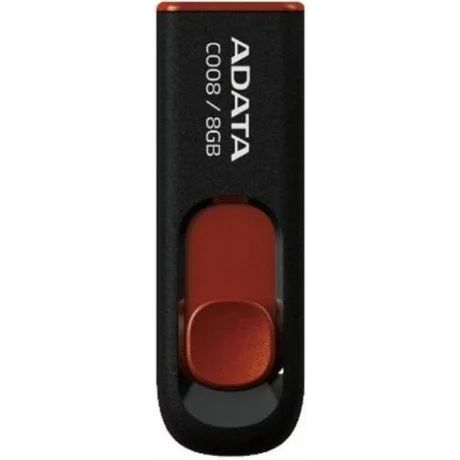 Memorie USB 2.0 ADATA  8 GB, retractabila, carcasa plastic, negru / rosu, AC008-8G-RKD