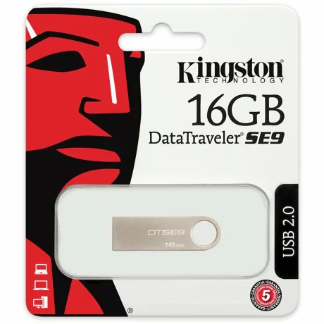 MEMORIE USB 2.0 KINGSTON 16 GB, profil mic, carcasa metalic, argintiu, &quot;DTSE9H/16GB&quot;