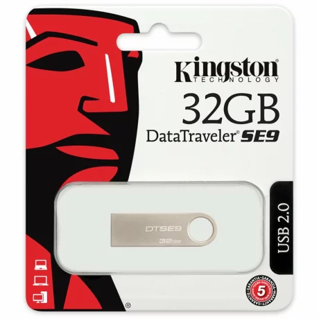 MEMORIE USB 2.0 KINGSTON 32 GB, profil mic, carcasa metalic, argintiu, &quot;DTSE9H/32GB&quot;
