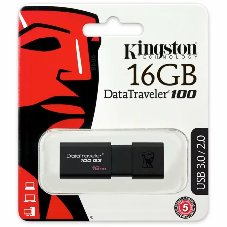 MEMORIE USB 3.0 KINGSTON 16 GB, cu capac, carcasa plastic, negru, &quot;DT100G3/16GB&quot;