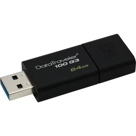 MEMORIE USB 3.0 KINGSTON 64 GB, cu capac, carcasa plastic, negru, DT100G3/64GB