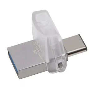 MEMORIE USB 3.0 | USB 3.0 Type-C KINGSTON 64 GB, profil mic | OTG, carcasa metalic &amp;amp;amp; plastic, alb / argintiu, &quot;DTDUO3C/64GB&quot;