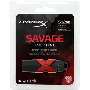 MEMORIE USB 3.1 KINGSTON 512 GB, gaming | retractabila, carcasa plastic, negru / rosu, &quot;HXS3/512GB&quot;