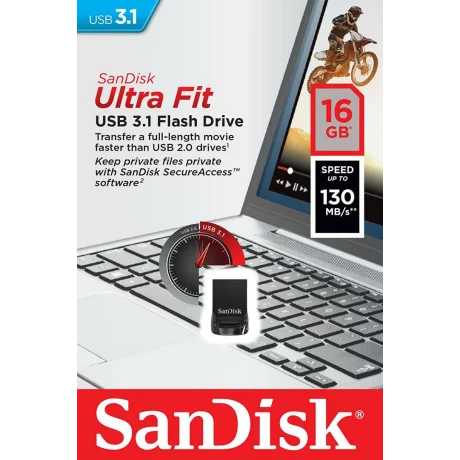 Memorie USB 3.1 SANDISK 16 GB, profil mic, carcasa plastic, negru