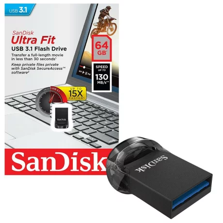 Memorie USB 3.1 SANDISK 64 GB, profil mic, carcasa plastic, negru