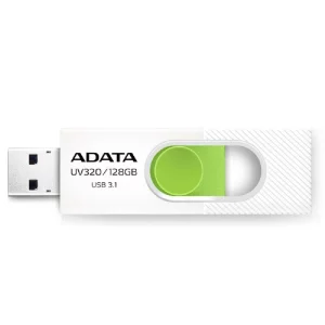 Memorie USB 3.2 ADATA 32 GB, retractabila, carcasa plastic, alb / verde, AUV320-32G-RWHGN