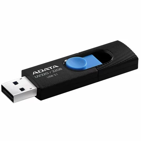 Memorie USB 3.2 ADATA 32 GB, retractabila, carcasa plastic, negru / albastru, AUV320-32G-RBKBL