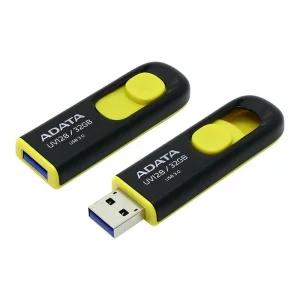 MEMORIE USB 3.2 ADATA 32 GB, retractabila, carcasa plastic, negru / galben, AUV128-32G-RBY