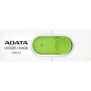 Memorie USB 3.2 ADATA 64 GB, retractabila, carcasa plastic, alb / verde, AUV320-64G-RWHGN