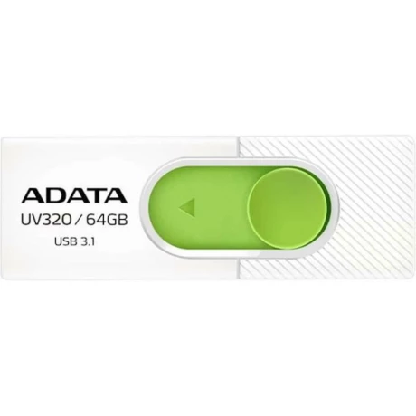 Memorie USB 3.2 ADATA 64 GB, retractabila, carcasa plastic, alb / verde, AUV320-64G-RWHGN