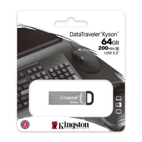 MEMORIE USB 3.2 KINGSTON 64 GB, clasica, carcasa metalic, argintiu, DTKN/64GB