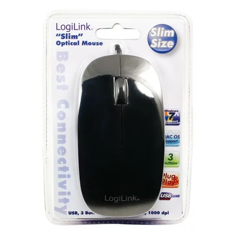 MOUSE LOGILINK, notebook, PC, cu fir, optic, USB, 1000 dpi, 3/1, negru, ID0063