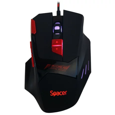 MOUSE  SPACER - gaming, cu fir, optic, iluminare LED RGB, 7 cicluri prestabilite, negru, SP-GM-02