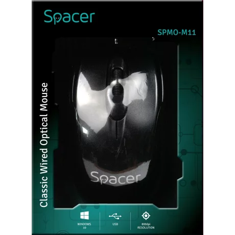 MOUSE  SPACER,  cu fir, optic, USB, 800 dpi, 3/1, negru, SPMO-M11