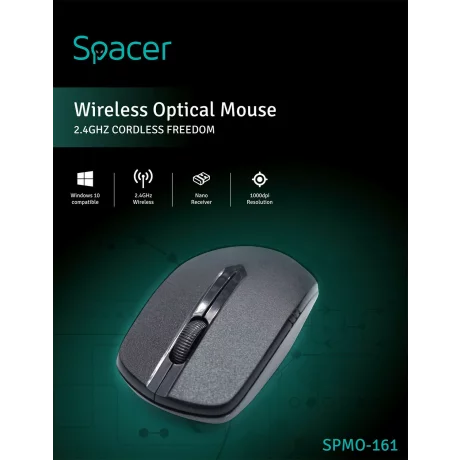 MOUSE  SPACER,  wireless, optic, Wireless, 1000 dpi, 3/1, negru, SPMO-161