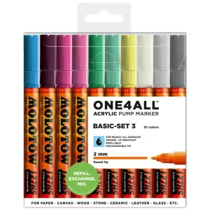 Set Marker acrilic Molotow ONE4ALL 127HS Basic-Set 3, 10 cul/set, 2 mm