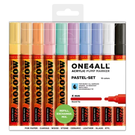 Set Marker acrilic Molotow ONE4ALL 227HS Pastel-Set, 10 cul/set, 4 mm