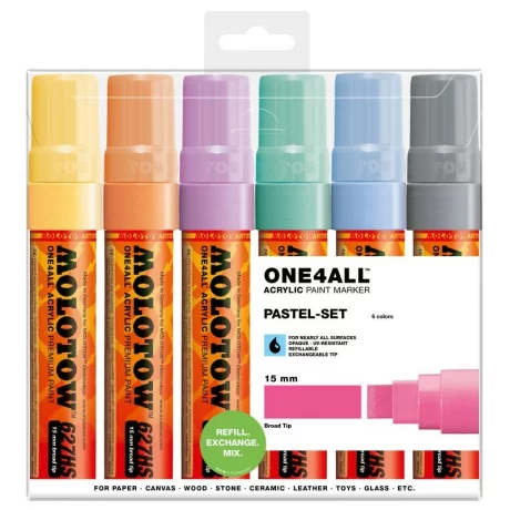 Set Marker acrilic Molotow ONE4ALL™ 627HS Pastel-Set, 6 cul/set, 15 mm