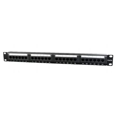 PATCH PANEL GEMBIRD 24 porturi, Cat5e, 1U pentru rack 19&quot;, suport posterior pt. gestionare cabluri, black, &quot;NPP-C524CM-001&quot;