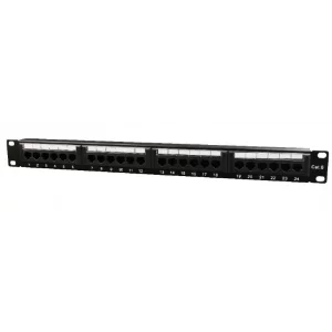 PATCH PANEL GEMBIRD 24 porturi, Cat6, 1U pentru rack 19&quot;, suport posterior pt. gestionare cabluri, black, &quot;NPP-C624CM-001&quot;