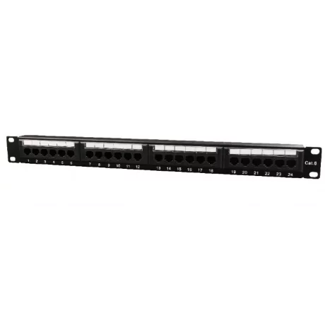 PATCH PANEL GEMBIRD 24 porturi, Cat6, 1U pentru rack 19&quot;, suport posterior pt. gestionare cabluri, black, &quot;NPP-C624CM-001&quot;