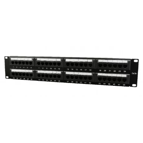 PATCH PANEL GEMBIRD 48 porturi, Cat5e, 1U pentru rack 19&quot;, suport posterior pt. gestionare cabluri, black, &quot;NPP-C548CM-001&quot;