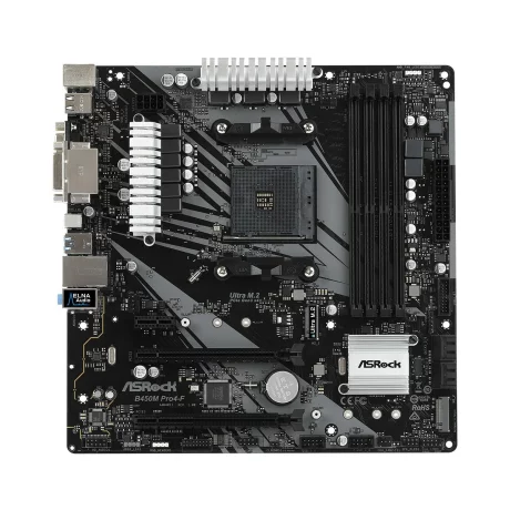 PLACA de BAZA Asrock B450M PRO4-F, skt AM4, AMD B450, mATX, slot RAM 4 x DDR4, max 64 GB, 4x S-ATA 3, 2x M.2, 1x PCI-E, PCI-E3.0x16 x 1, PCI-E3.0x4 x 1, LAN 1000 Mbps, HDMI, DVI, VGA, 7.1, &quot;B450M PRO4-F&quot;