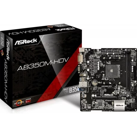 PLACA de BAZA Asrock AB350M-HDV, skt AM4, AMD B350, mATX, slot RAM 2 x DDR4, max 32 GB, 4x S-ATA 3, 1x M.2, 1x PCI-E, PCI-E3.0x16 x 1, LAN 1000 Mbps, HDMI, DVI, VGA, 7.1, &quot;AB350M-HDV&quot;