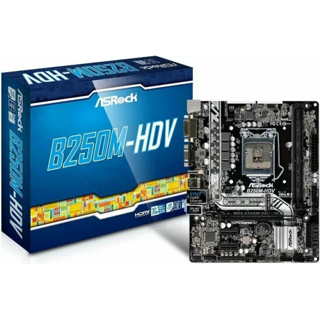 PLACA de BAZA Asrock B250M-HDV, skt LGA 1151, Intel B250, mATX, slot RAM 2 x DDR4, max 32 GB, 6x S-ATA 3, 1x M.2, 2x PCI-E, PCI-E3.0x16 x 1, LAN 1000 Mbps, HDMI, DVI, VGA, 7.1, &quot;B250M-HDV&quot;