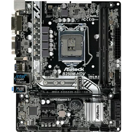 PLACA de BAZA Asrock B250M-HDV, skt LGA 1151, Intel B250, mATX, slot RAM 2 x DDR4, max 32 GB, 6x S-ATA 3, 1x M.2, 2x PCI-E, PCI-E3.0x16 x 1, LAN 1000 Mbps, HDMI, DVI, VGA, 7.1, &quot;B250M-HDV&quot;