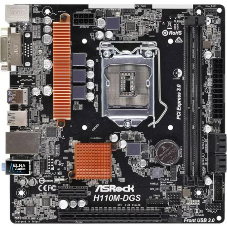 PLACA de BAZA Asrock H110M-DGS R3.0, skt LGA 1151, Intel H110, mATX, slot RAM 2 x DDR4, max 32 GB, 4x S-ATA 3, nux M.2, 1x PCI-E, PCI-E3.0x16 x 1, LAN 1000 Mbps, DVI, 7.1, &quot;H110M-DGS R3.0&quot;