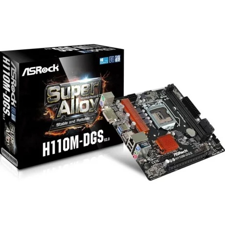 PLACA de BAZA Asrock H110M-DGS R3.0, skt LGA 1151, Intel H110, mATX, slot RAM 2 x DDR4, max 32 GB, 4x S-ATA 3, nux M.2, 1x PCI-E, PCI-E3.0x16 x 1, LAN 1000 Mbps, DVI, 7.1, &quot;H110M-DGS R3.0&quot;