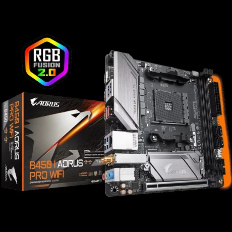 PLACA de BAZA GIGABYTE B450 I PRO WIFI, skt AM4, AMD B450, mini ITX, slot RAM 2 x DDR4, max 32 GB, 4x S-ATA 3, 1x M.2, nux PCI-E, PCI-E3.0x16 x 1, LAN 1000 Mbps, Display Port, HDMI, 7.1, &quot;B450 I PRO WIFI&quot;