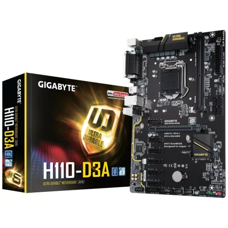 PLACA de BAZA GIGABYTE GA-H110-D3A, skt LGA 1151, Intel H110, ATX, slot RAM 2 x DDR4, max 32 GB, 4x S-ATA 3, 1x M.2, 5x PCI-E, PCI-E3.0x16 x 1, LAN 1000 Mbps, VGA, 7.1, &quot;GA-H110-D3A&quot;