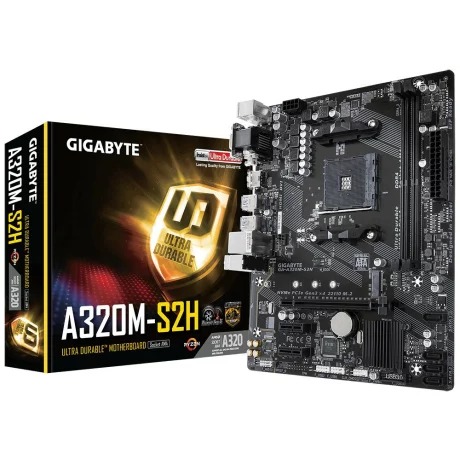 PLACA de BAZA GIGABYTE A320M-S2H, skt AM4, AMD A320, mATX, slot RAM 2 x DDR4, max 32 GB, 4x S-ATA 3, 1x M.2, 2x PCI-E, PCI-E3.0x16 x 1, LAN 1000 Mbps, HDMI, DVI, VGA, 7.1, &quot;A320M-S2H&quot;